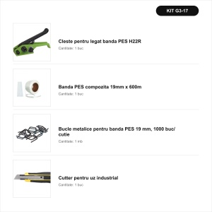 Pachet complet banda PES compozita 19 mm + bucle + cleste + cutter uz industrial
