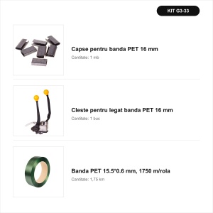 Pachet complet banda PET 15.5*0.6 + cleste + capse