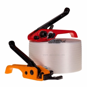 Pachet banda PES hotmelt de inalta rezistenta 19mm x 400m + bucle + cleste + cutter uz industrial - Img 2