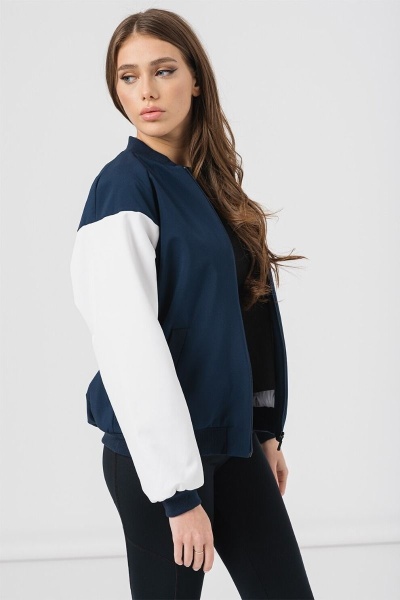 Jacheta Bomber cu maneci raglan, Alb, Albastru marin - Img 2