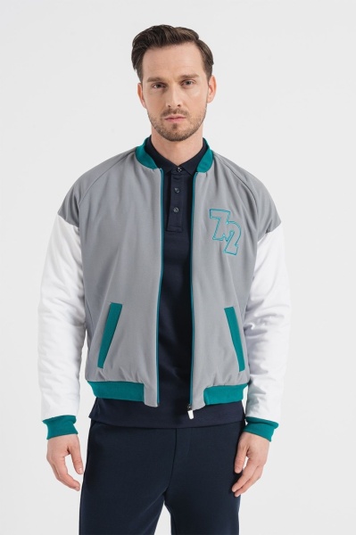Jacheta Bomber cu maneci raglan, Alb, Verde persan, Gri