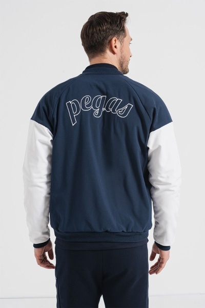 Jacheta Bomber cu maneci raglan, Alb, Albastru marin - Img 2