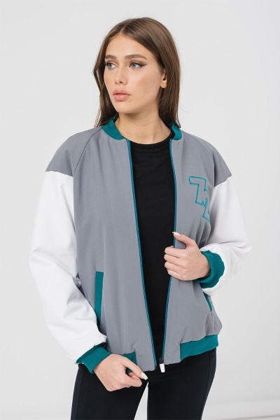 Jacheta Bomber cu maneci raglan, Alb, Verde persan, Gri