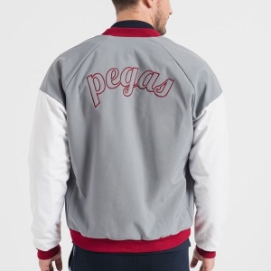 Jacheta Bomber cu maneci raglan, Rosu inchis, Alb optic, Gri inchis - Img 2