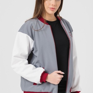 Jacheta bomber cu maneci raglan, Rosu inchis, Alb optic, Gri inchis - Img 3