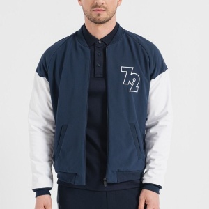 Jacheta Bomber cu maneci raglan, Alb, Albastru marin
