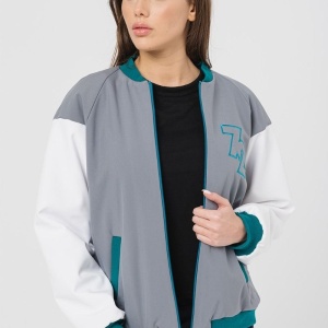 Jacheta Bomber cu maneci raglan, Alb, Verde persan, Gri