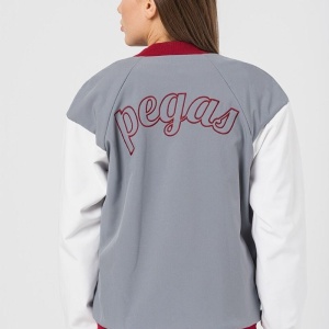 Jacheta bomber cu maneci raglan, Rosu inchis, Alb optic, Gri inchis - Img 2