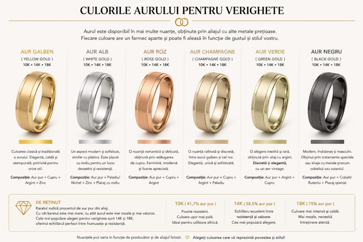 Culorile aurului pentru verighete – alegerea nuanței perfecte