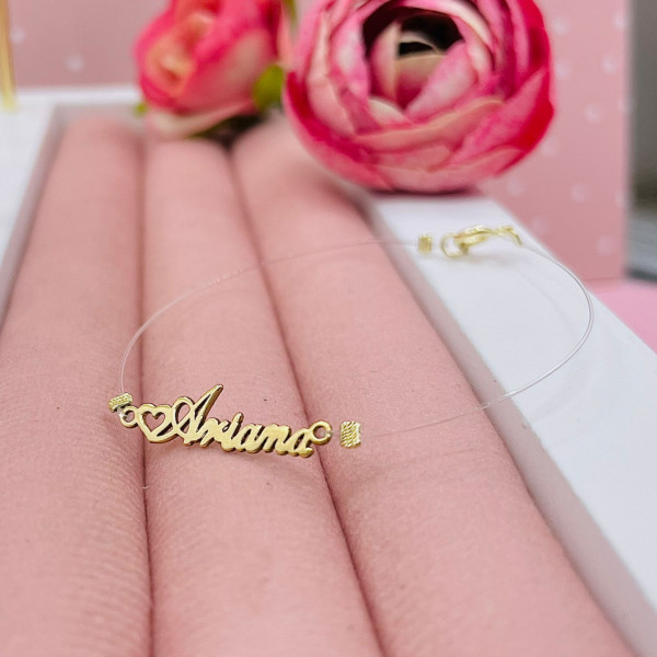Bratara cu fir transparent si orice nume din Aur 14k