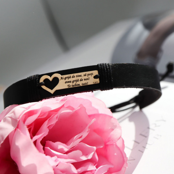 Bratara piele si placuta din aur 14k personalizata