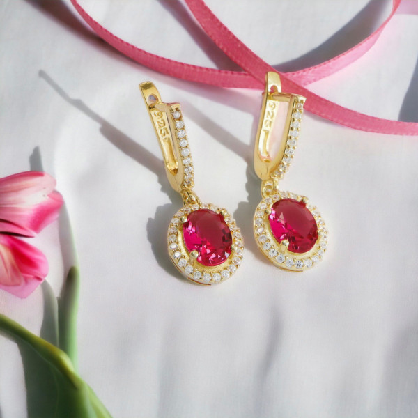 Cercei Ruby Red din argint placat cu aur