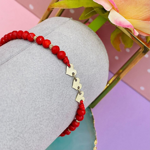 Bratara cu cristale + 3 inimioare personalizabile din Aur 14k