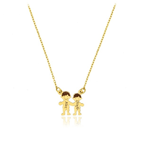 Colier din aur 14k cu 2 baieti personalizat la comanda