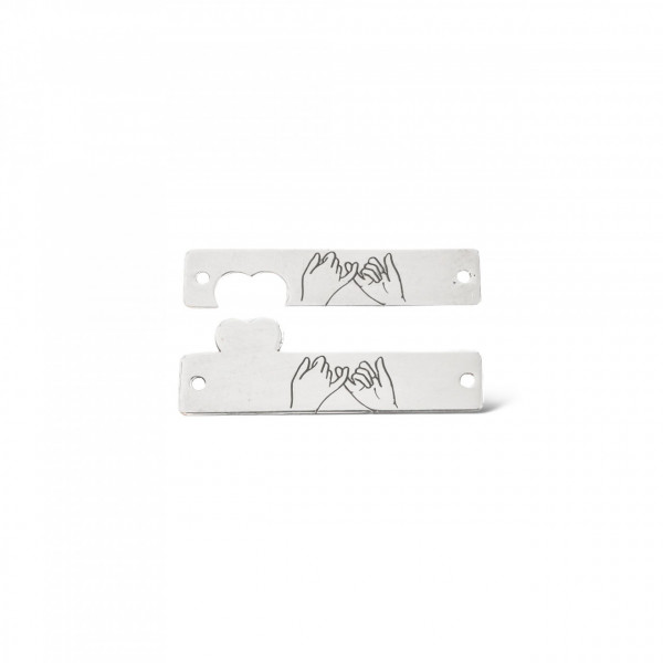 Link din argint - pentru bratara - set 2 placute cu inima