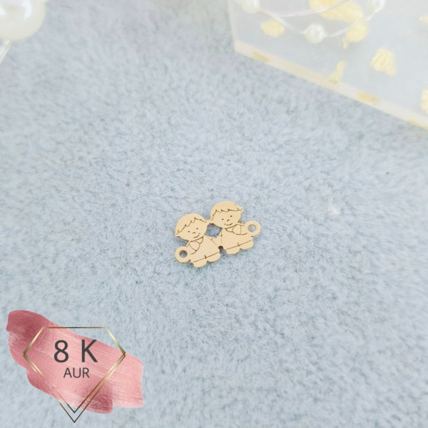 Link din aur 8k - pentru bratara - 2 copii baietei 0.8x1.3cm