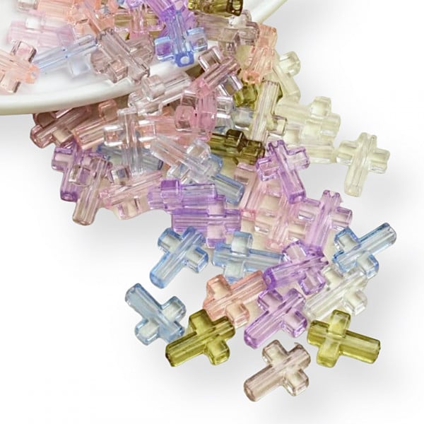 Margele acrilice colorate - cruci 1.5x1.2cm - set 10 bucati mix