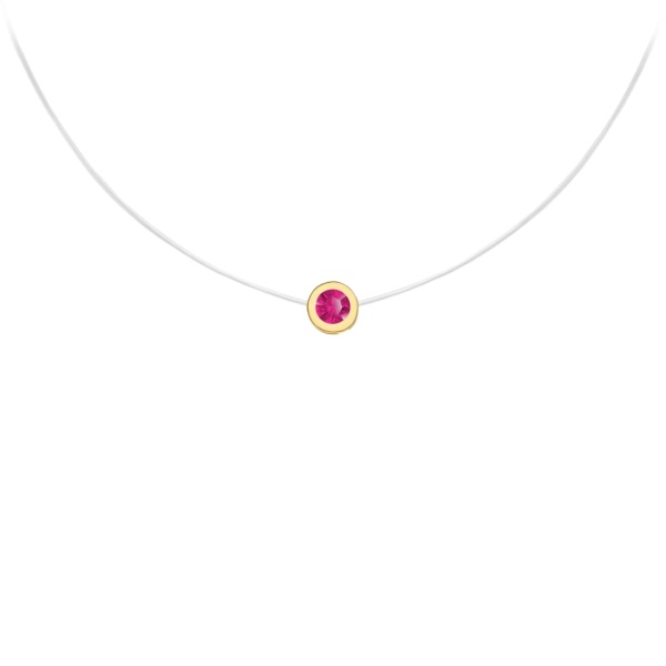 Colier Fancy Color cu fir transparent si pandantiv Rotund din AUR 14K