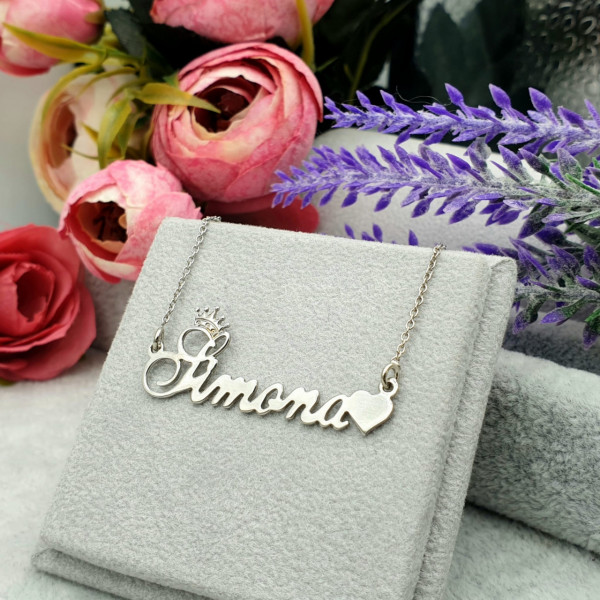 Colier din argint 925 cu nume Simona cu coronita si inimioara