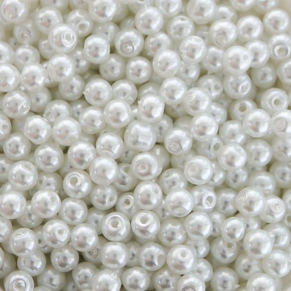 Perle din sticla 4mm - White Pearl Ø 0.8mm - pachet aprox 300 buc
