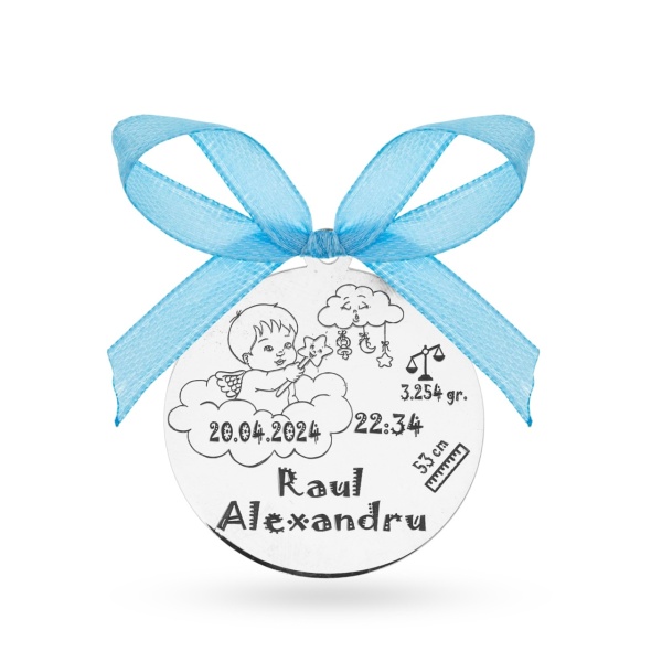 Banut Argint 2.5cm pentru botez - mot - turta personalizabil - Baby Angelique