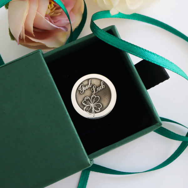 Moneda Norocoasa din Argint 2cm - Trifoi