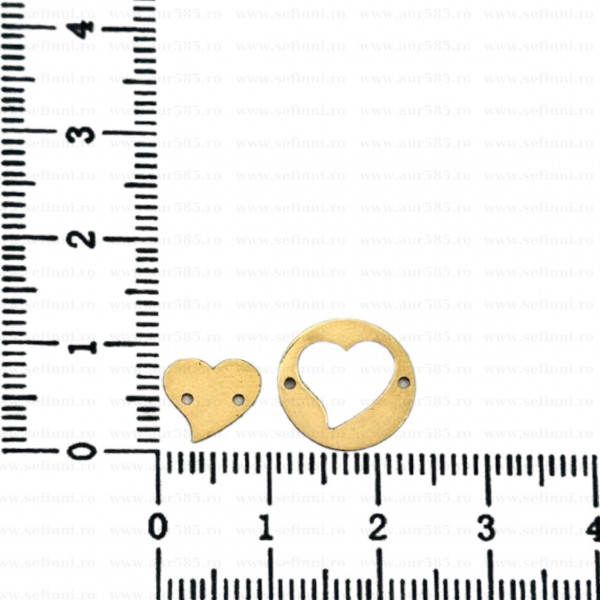 Link din aur 14k - pentru bratara - set 2 piese inimioare