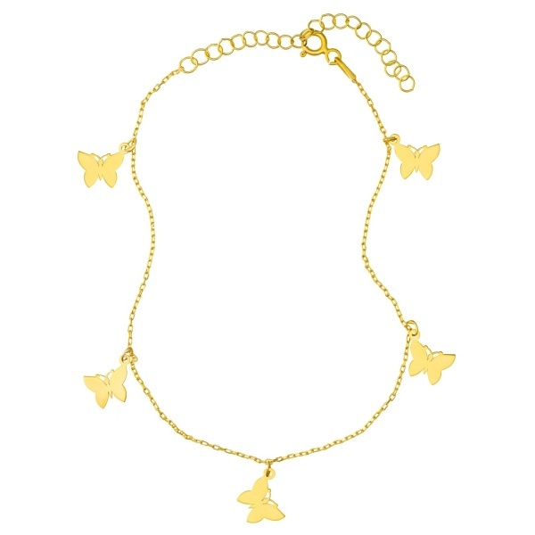 Bratara Butterfly cu charmuri din Argint 925 placat cu aur pentru picior