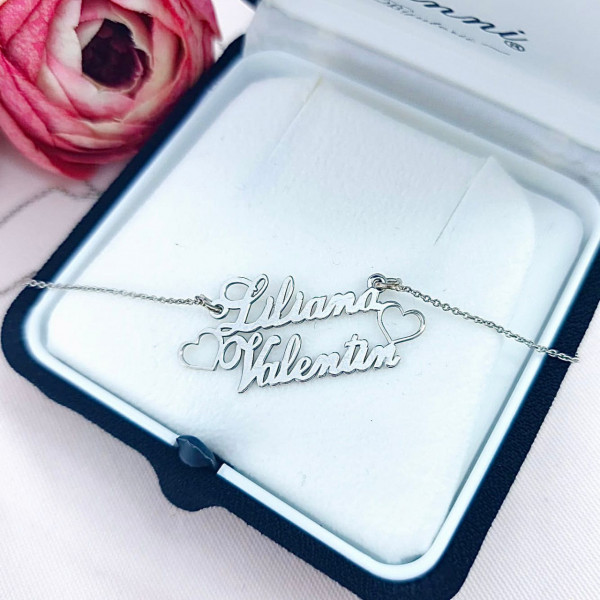 Colier din argint cu personalizabil cu orice nume si inimioare