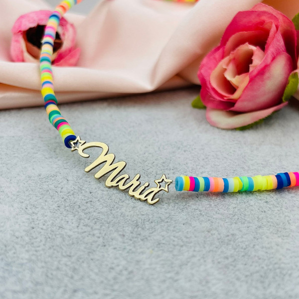 Colier multicolor cu inchidere si nume din AUR 14k