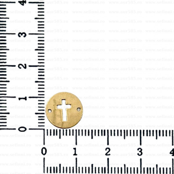 Link din aur 14k - pentru bratara - banut XL cu cruce decupata