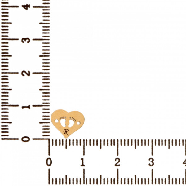 Link din aur 14k - pentru bratara - inimioara cu talpite gravata initiala R
