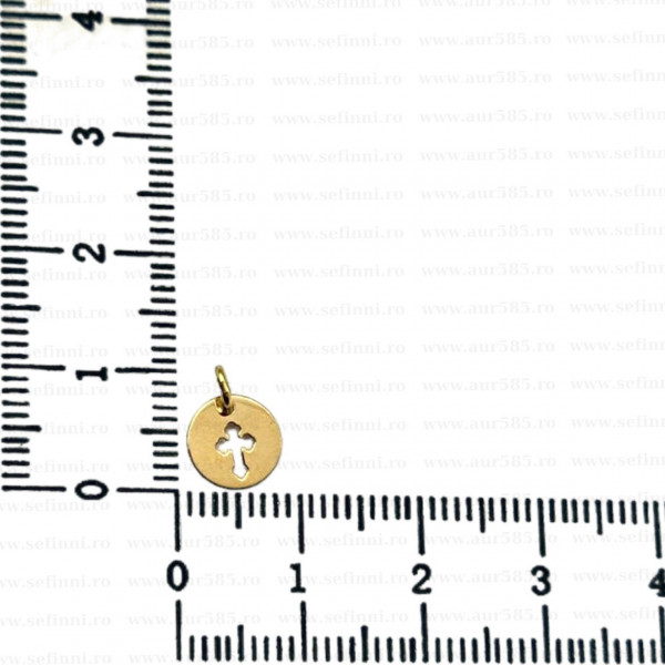Link din aur 14k - pentru colier - banut cu cruce decupata si za sudata