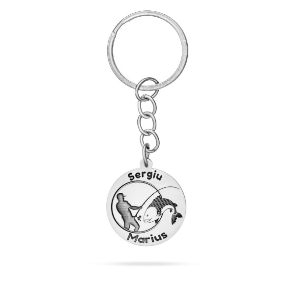 Breloc cu banut 25mm din Argint 925 - Love Fishing - personalizabil cu orice nume / text