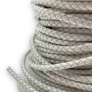 1 Metru Snur Piele naturala impletita 5mm - alb