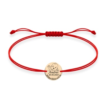Brățară Baby Boy cu Banuț de 12mm din AUR 14K si șnur reglabil pentru copii