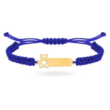 Bratara cu snur si placuta cu ursulet decupat din aur 14k - pentru copii