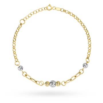 Brățară din Aur 14K, Design Modern cu Ovăle și Sfere Fațetate în Două Culori