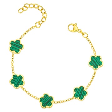 Bratara Multi Flower Green din Inox placat cu AUR 18K