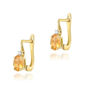 Cercei Aur 14K cu Citrin 0.60 ct si Diamante Naturale 0.03 ct