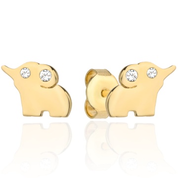 Cercei Aur 14k cu Elefant si Zirconii Albe