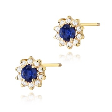 Cercei Aur 14K cu Safir 0.15 ct si Diamante Naturale 0.17 ct Filet cu Protectie
