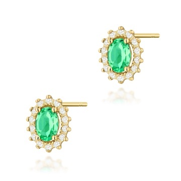 Cercei Aur 14K cu Smarald 0.40 ct si Diamante Naturale 0.24 ct