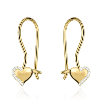 Cercei Aur 14K Inimă cu Zirconiu – Eleganță Pură