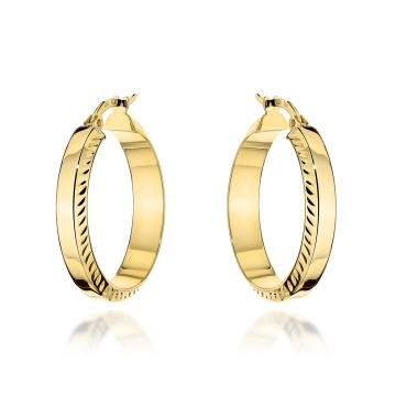 Cercei Aur 14K Rotunzi cu Margini Diamantate