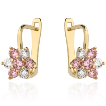 Cercei Floare Aur 14k cu Zirconii Roz si Zirconii Albe