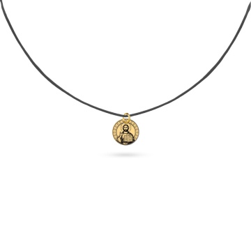 Choker cu Șnur Negru și Bănuț din Aur 14K cu Iisus Hristos Pantocrator