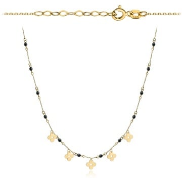Colier cu Flori si Pietre Negre- 14k