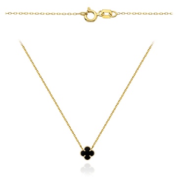 Colier din Aur1 4k cu Trifoi Negru, 45 cm