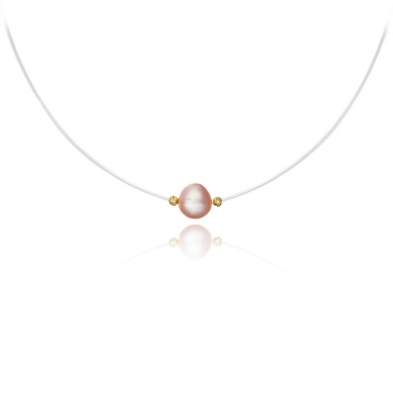 Colier Rose cu fir transparent și 2 biluțe din AUR 14k